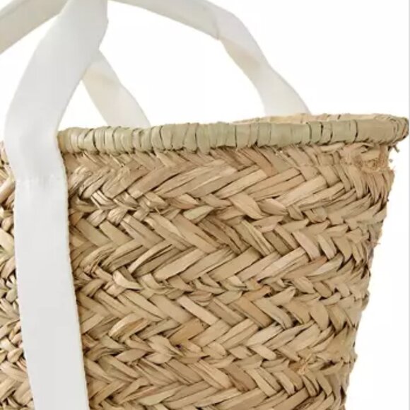 Straw Bucket Crossbody with Color Handle - Picture 3 of 6